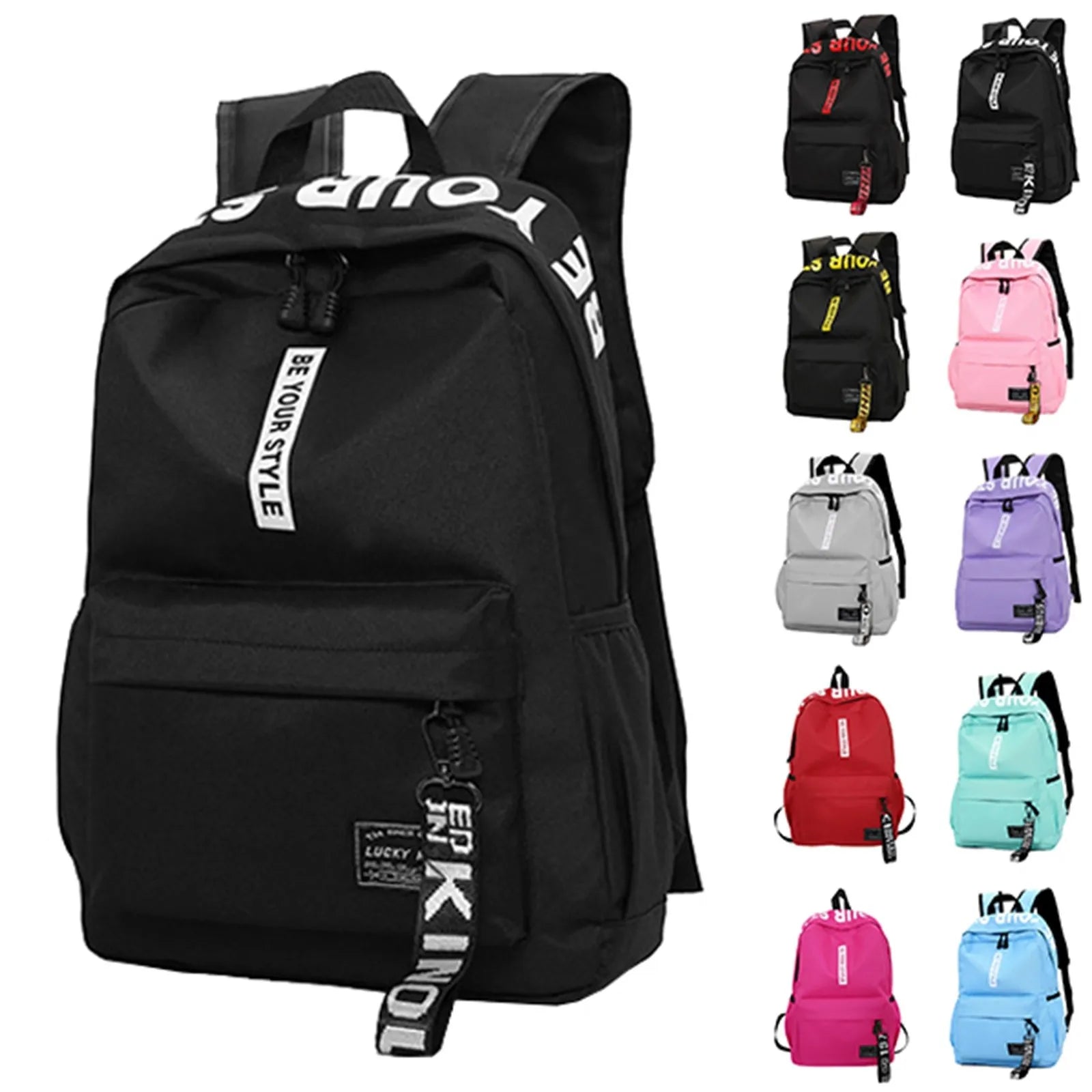 Fashionable Lightweight Student Backpack Customizable Logo Casual Dual-Shoulder Bag Arc Shoulder Strap Polyester Lining Oxford
