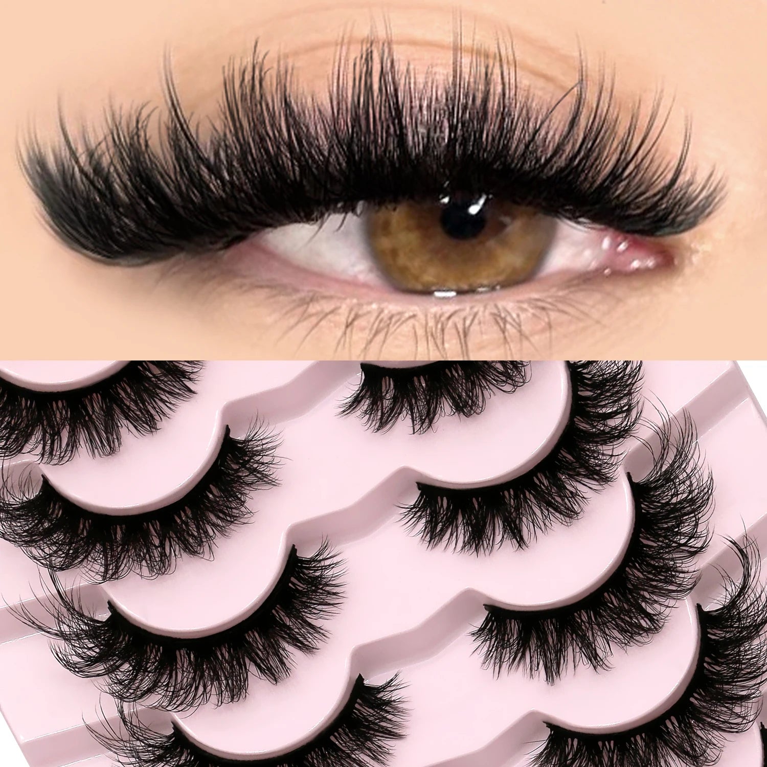 GROINNEYA False Eyelashes 3D Mink Lashes Cat Eyelashes Fluffy Wispy Volume Lashes Fake Eyelashes Natural Lashes Strips Makeup