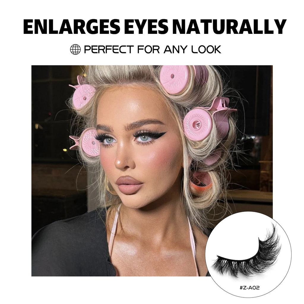 GROINNEYA False Eyelashes 3D Mink Lashes Cat Eyelashes Fluffy Wispy Volume Lashes Fake Eyelashes Natural Lashes Strips Makeup