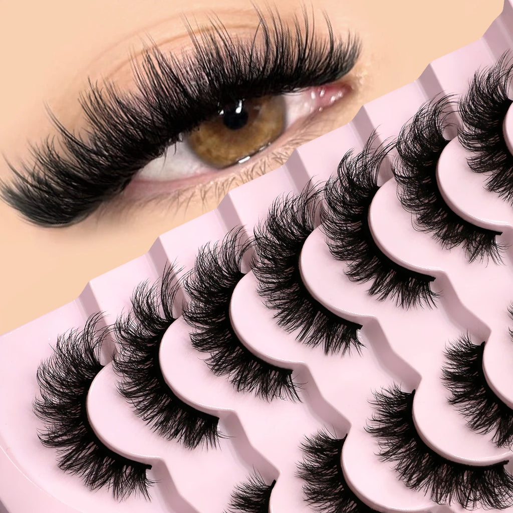 GROINNEYA False Eyelashes 3D Mink Lashes Cat Eyelashes Fluffy Wispy Volume Lashes Fake Eyelashes Natural Lashes Strips Makeup