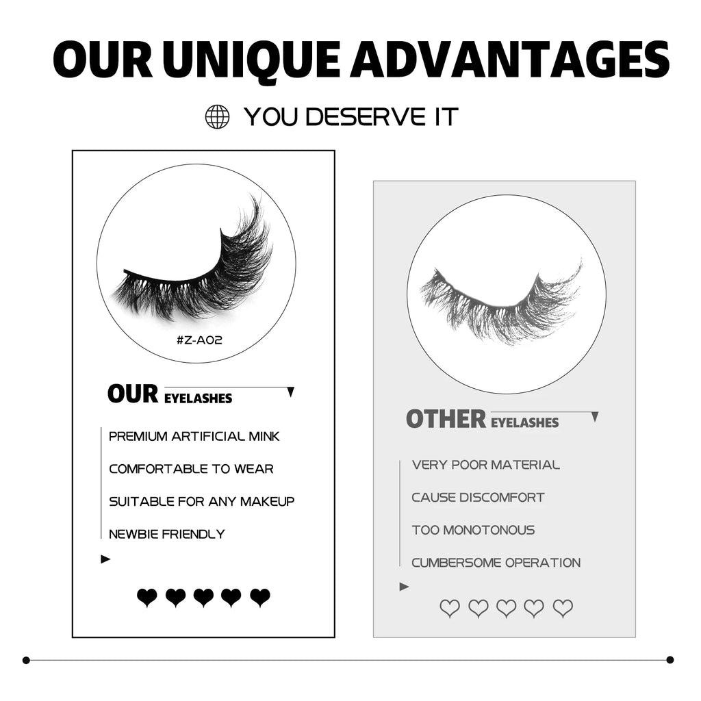 GROINNEYA False Eyelashes 3D Mink Lashes Cat Eyelashes Fluffy Wispy Volume Lashes Fake Eyelashes Natural Lashes Strips Makeup