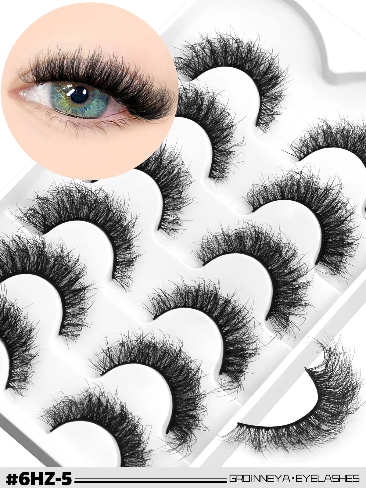 GROINNEYA False Eyelashes 3D Mink Lashes Cat Eyelashes Fluffy Wispy Volume Lashes Fake Eyelashes Natural Lashes Strips Makeup